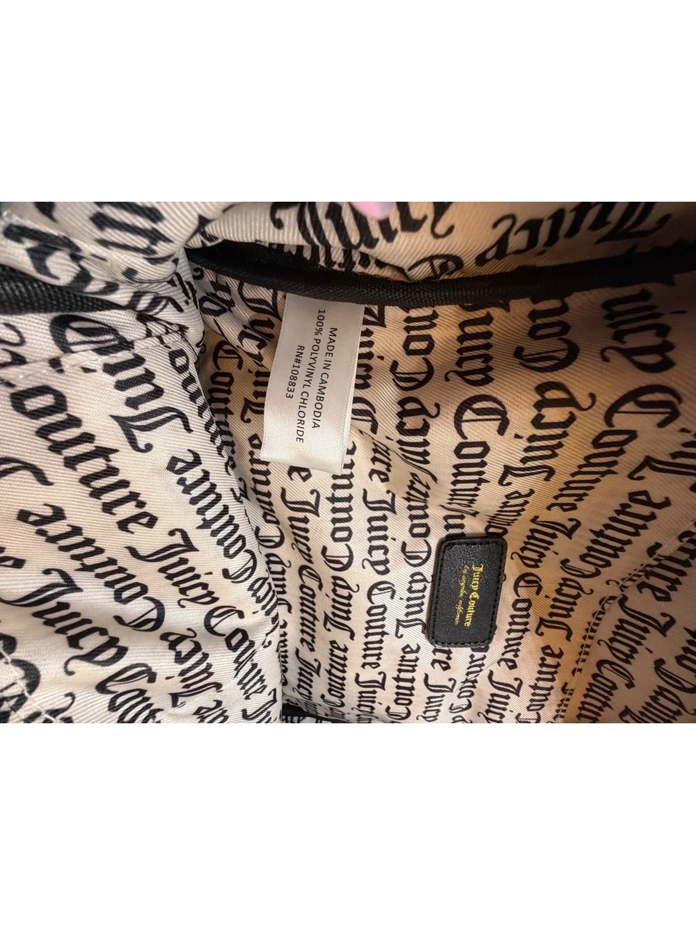 Juicy Couture Logo Print Backpack Brown Black PVC Monogram Travel School Bag
